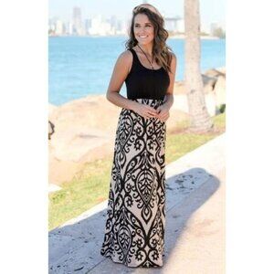 Black and Taupe Printed Maxi Dress XL
